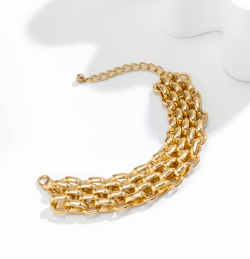 حقل قلادة متعددة السلاسل مطلية ذهب 24 كارات، قلادة للسيدات والنساء والفتيات، مناسبة للارتداء خلال عيد الفطر. - Image 3